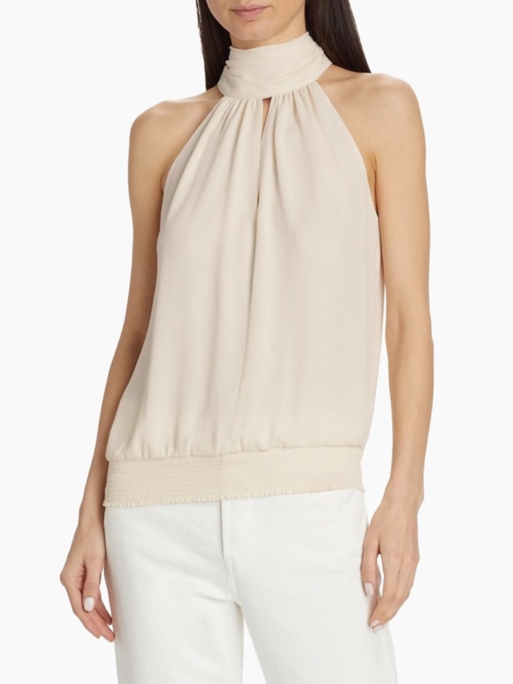 Ramy‎ Brook “Sunny” Halter Smocked Waist Sleeveless Cream Blouse New! - Picture 2 of 11